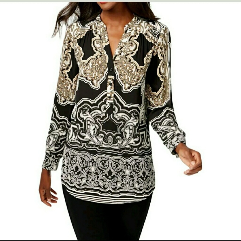 BAROQUE CHIFFON 💞INC💞 PRINT TUNIC TOP NWT 10